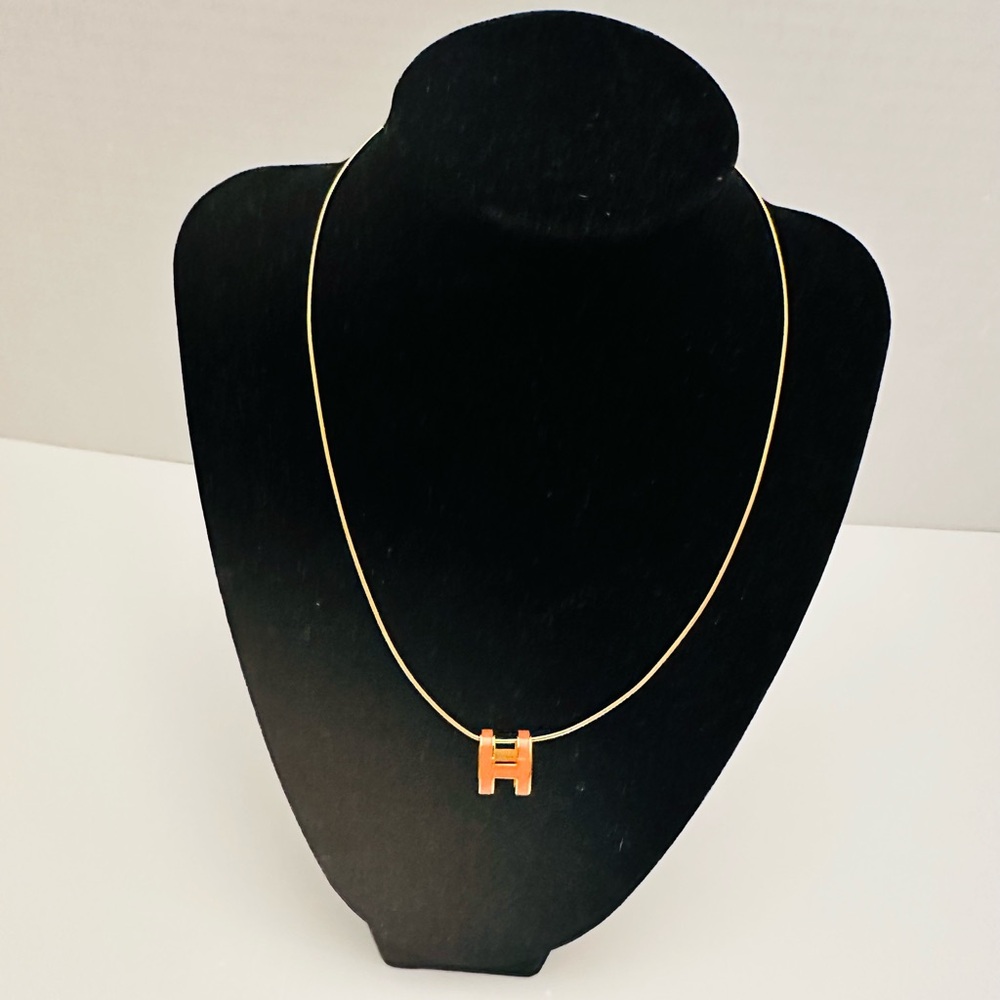 Hermes Orange Pop H Pendant Necklace